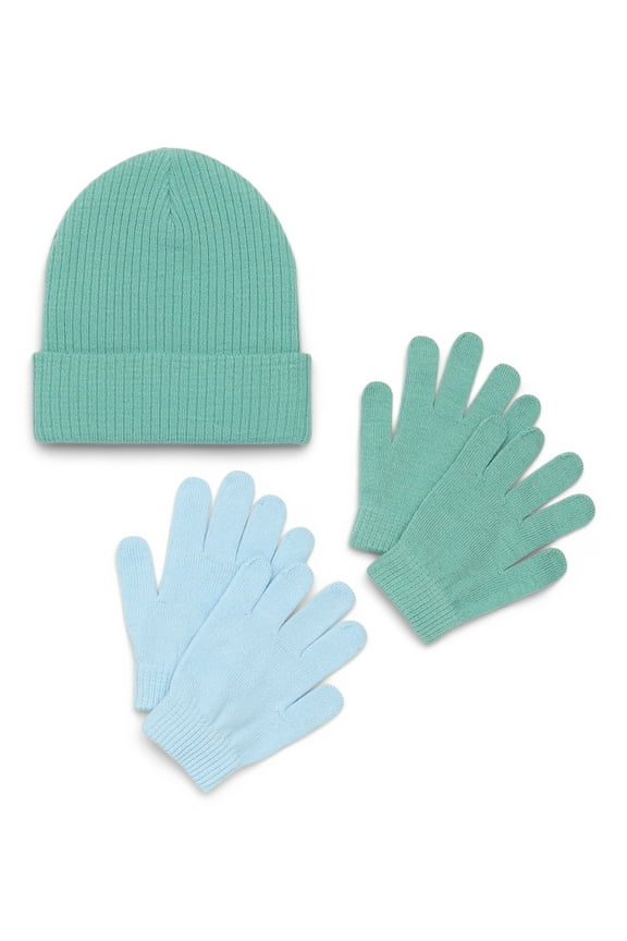 Ribbed Beanie and Gloves Set, 3-Piece, Sizes 4-16 Years