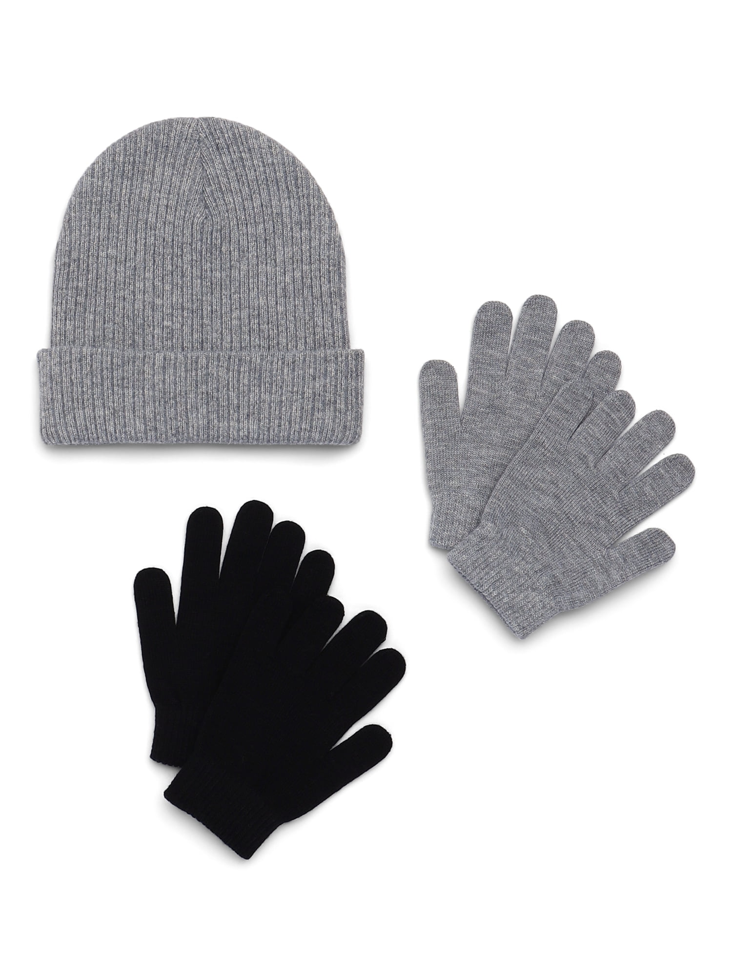 WONDER NATION Ribbed Beanie and Gloves Set, 3-Piece, Sizes 4-16 Years
