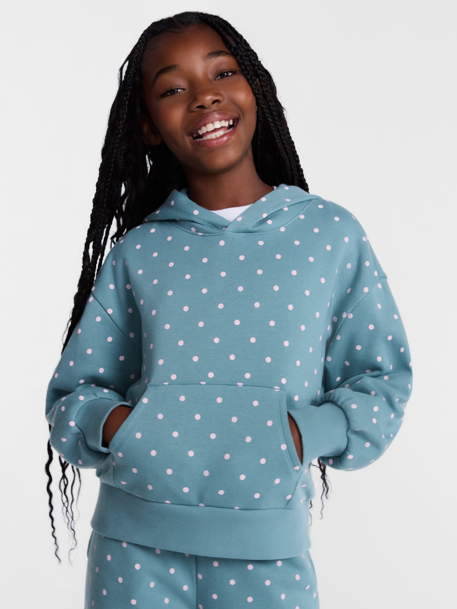 Wonder Nation Girls' Pullover Fleece Hoodie with Long Sleeves, Sizes 4-18 & Plus