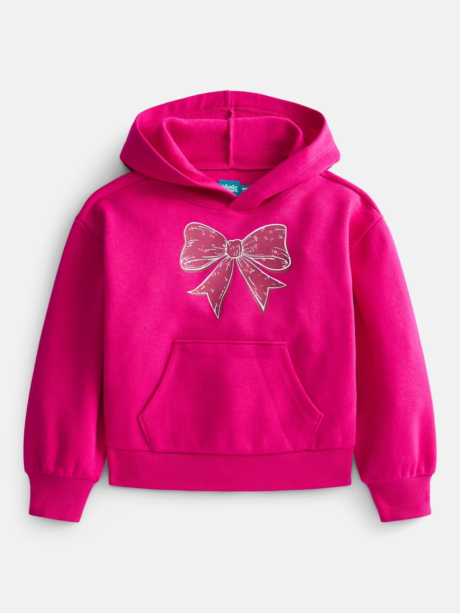 Wonder Nation Girls' Pullover Fleece Hoodie with Long Sleeves, Sizes 4-18 & Plus