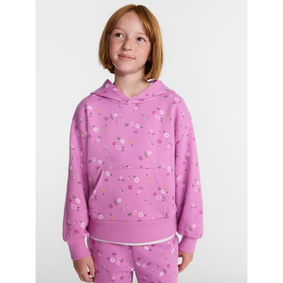 Wonder Nation Girls' Pullover Fleece Hoodie with Long Sleeves, Sizes 4-18 & Plus