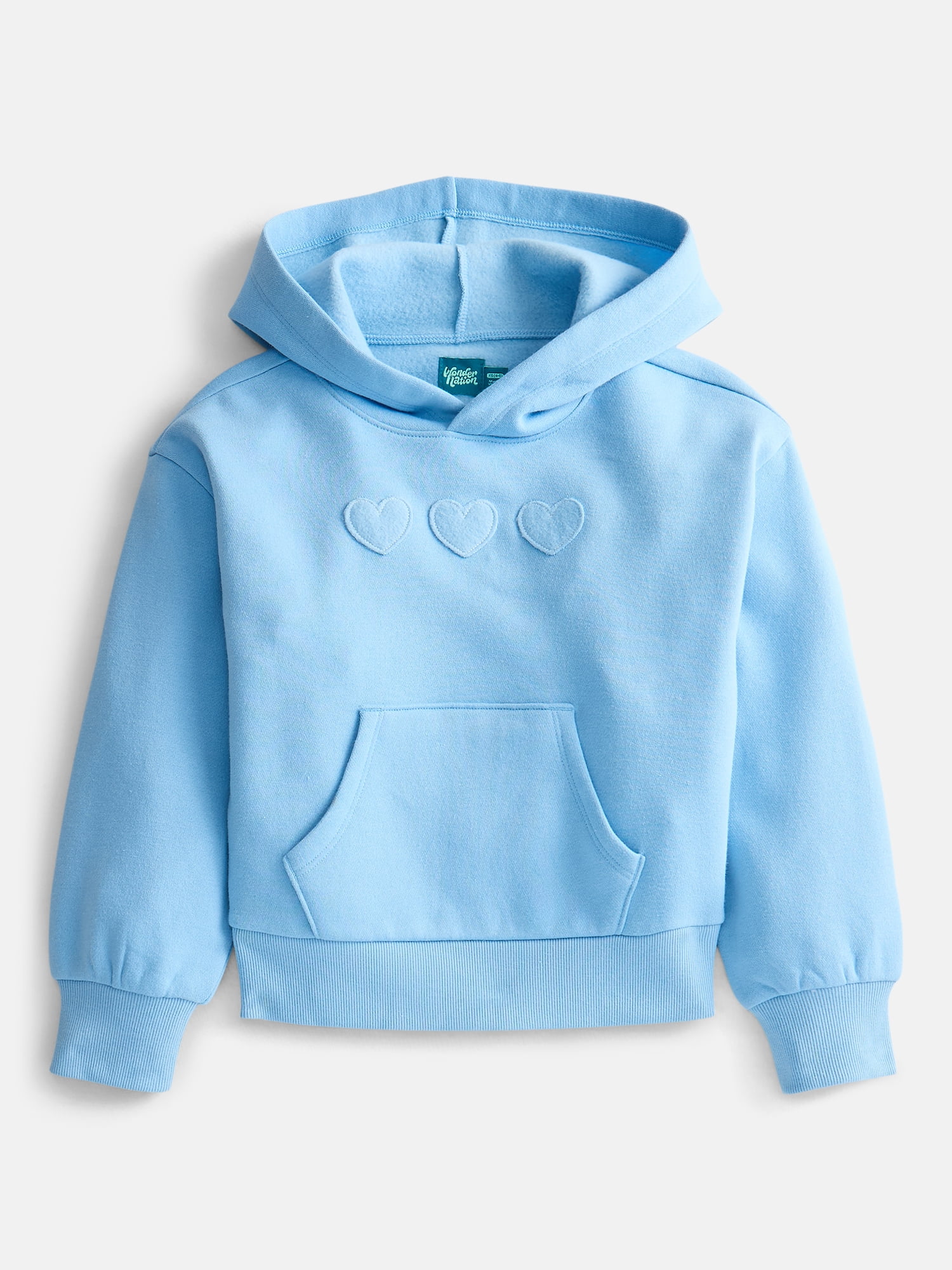 Wonder Nation Girls' Pullover Fleece Hoodie with Long Sleeves, Sizes 4-18 & Plus