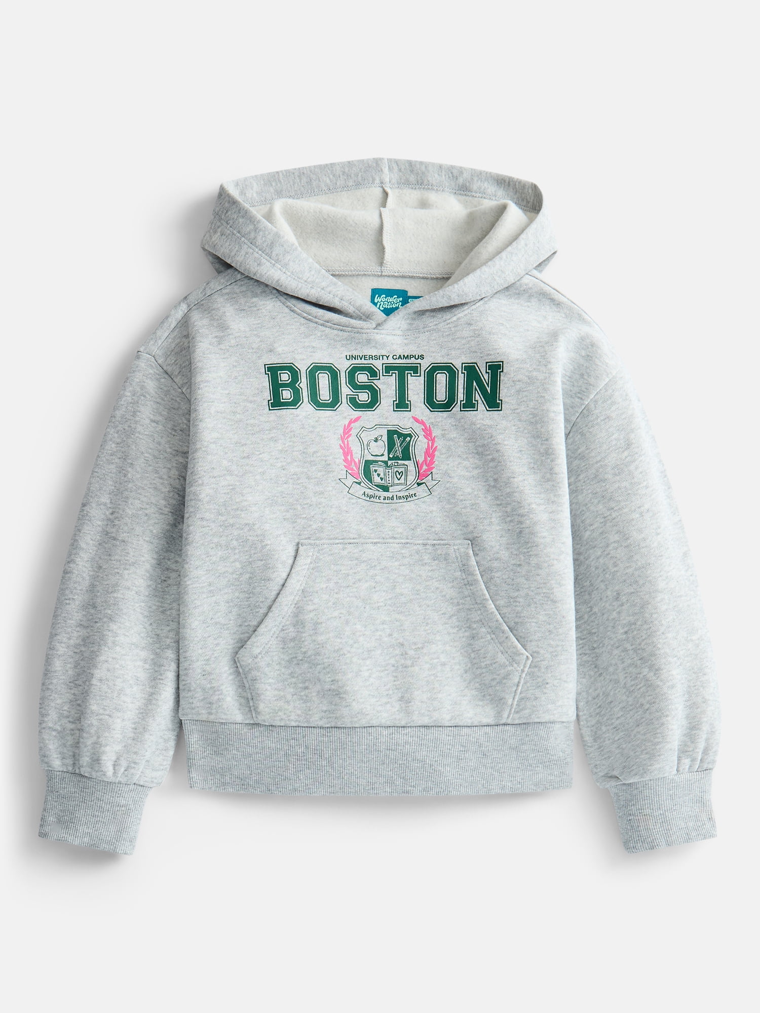 Wonder Nation Girls' Pullover Fleece Hoodie with Long Sleeves, Sizes 4-18 & Plus