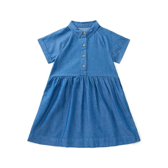 Wonder Nation Girls Fashion Collared Dress with Short Sleeves, Sizes 4-18 & Plus
