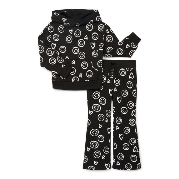 Wonder Nation Girls Graphic Hoodie and Flare Pants Fleece Set, 2-Piece, Sizes 4-18 & Plus