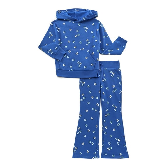 Wonder Nation Girls Graphic Hoodie and Flare Pants Fleece Set, 2-Piece, Sizes 4-18 & Plus