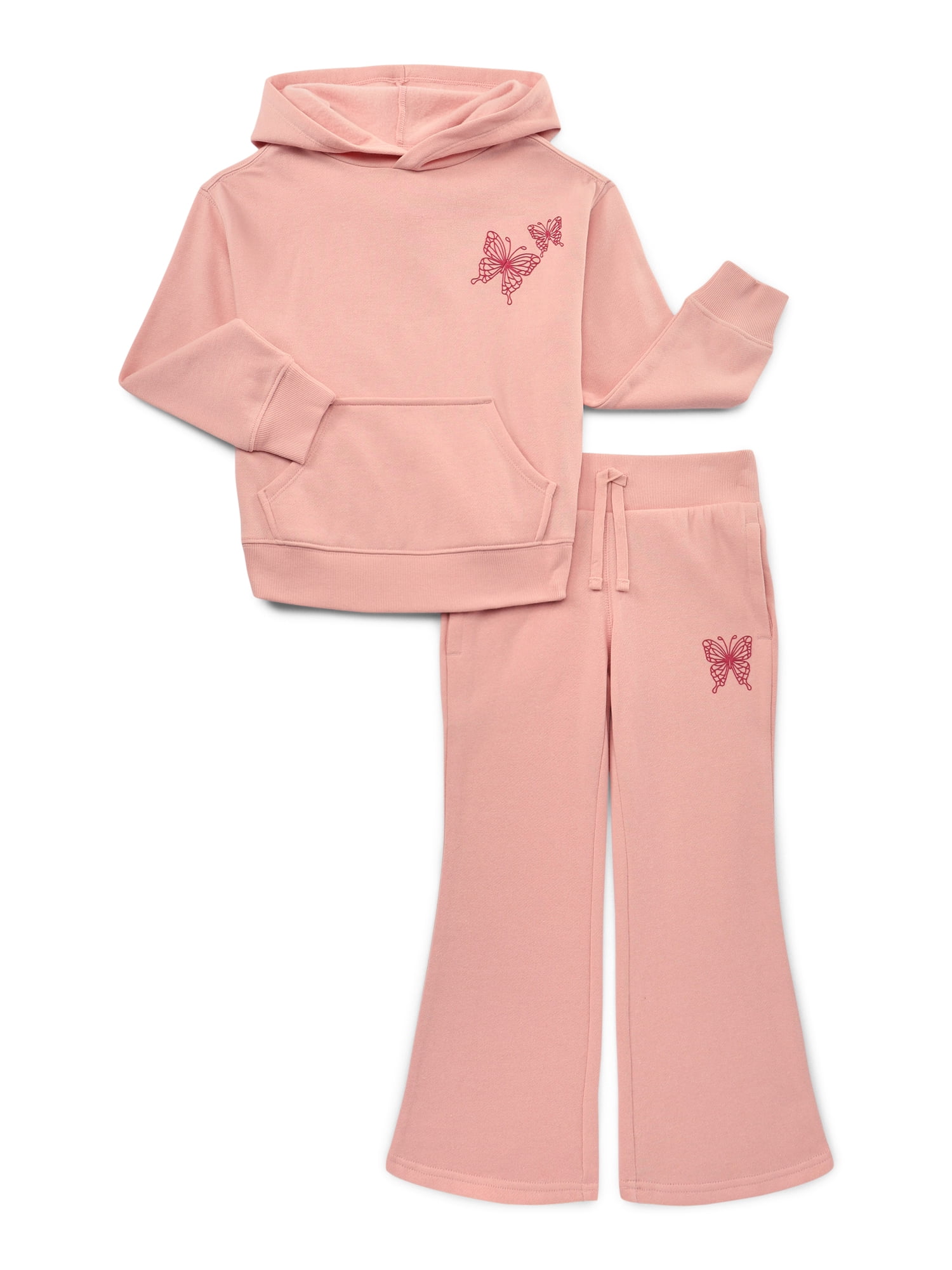 Wonder Nation Girls Graphic Hoodie and Flare Pants Fleece Set, 2-Piece, Sizes 4-18 & Plus