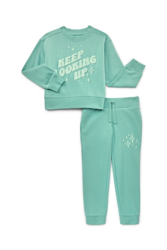 Girls Graphic Sweatshirt and Joggers Fleece Set, 2-Piece, Sizes 4-18 & Plus