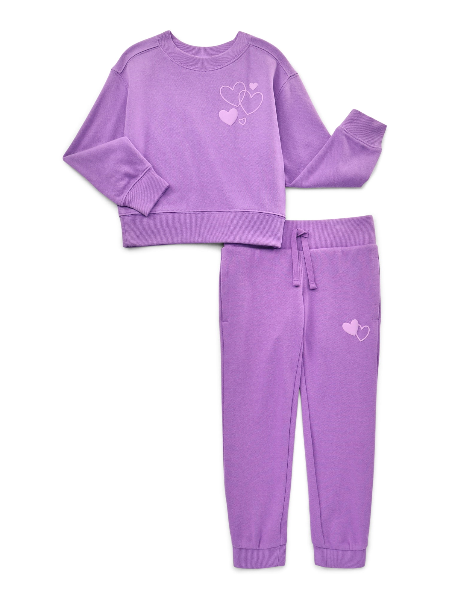 Wonder Nation Girls Graphic Sweatshirt and Joggers Fleece Set, 2-Piece, Sizes 4-18 & Plus