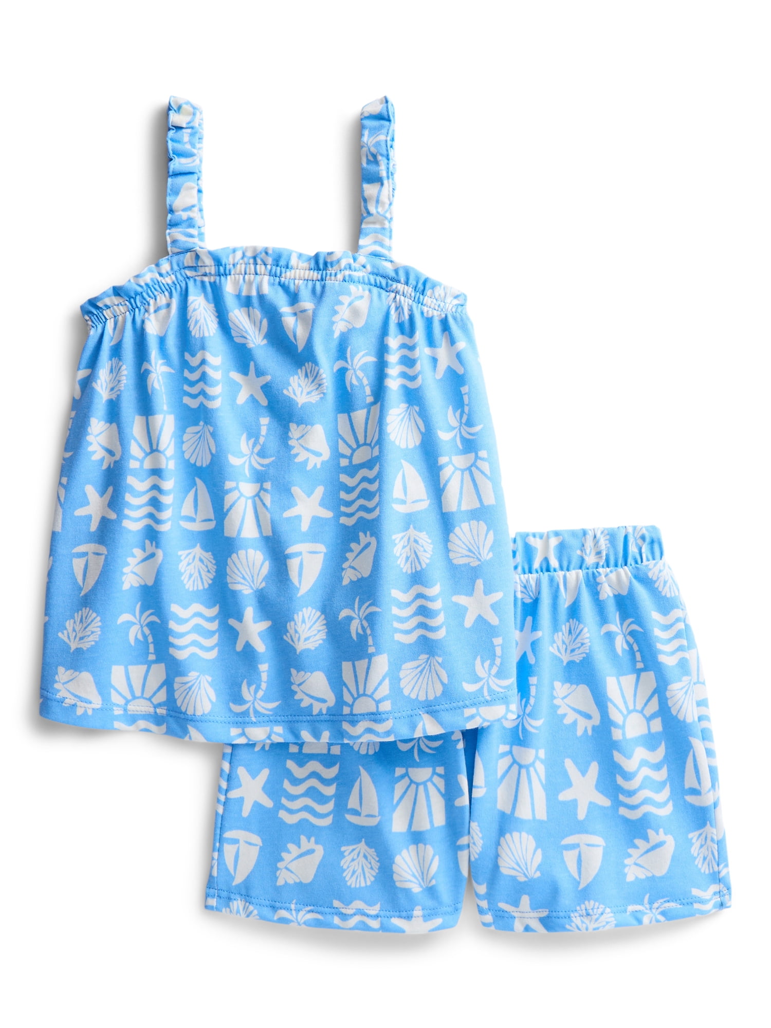 Wonder Nation Toddler Girls Ribbed Tank Top and Shorts 2-Piece Set, Sizes 12M–5T