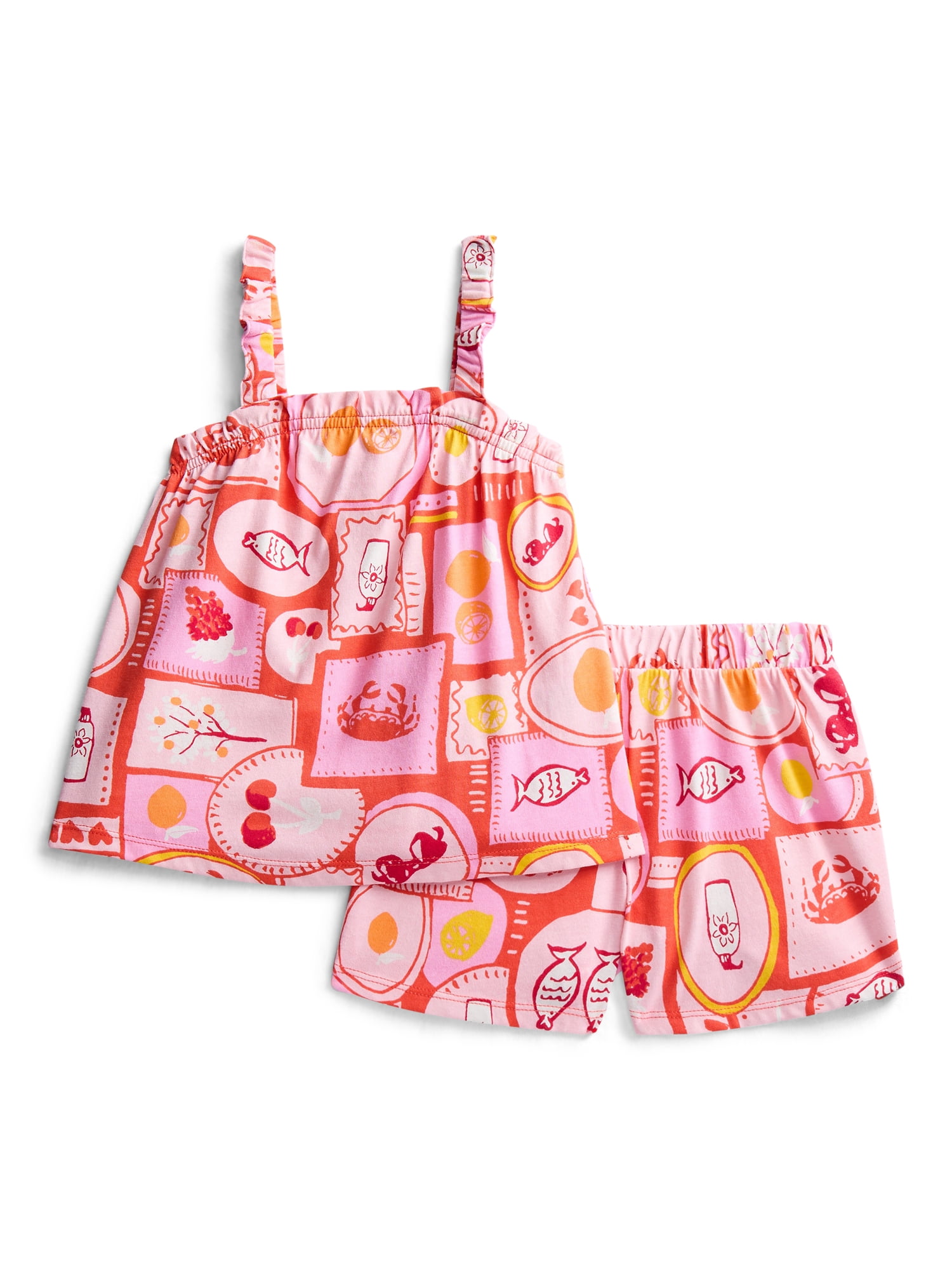 Wonder Nation Toddler Girls Ribbed Tank Top and Shorts 2-Piece Set, Sizes 12M–5T