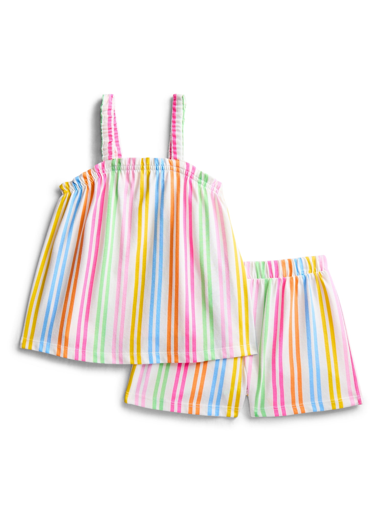Wonder Nation Toddler Girls Ribbed Tank Top and Shorts 2-Piece Set, Sizes 12M–5T