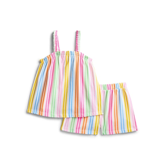 Wonder Nation Toddler Girls Ribbed Tank Top and Shorts 2-Piece Set, Sizes 12M–5T