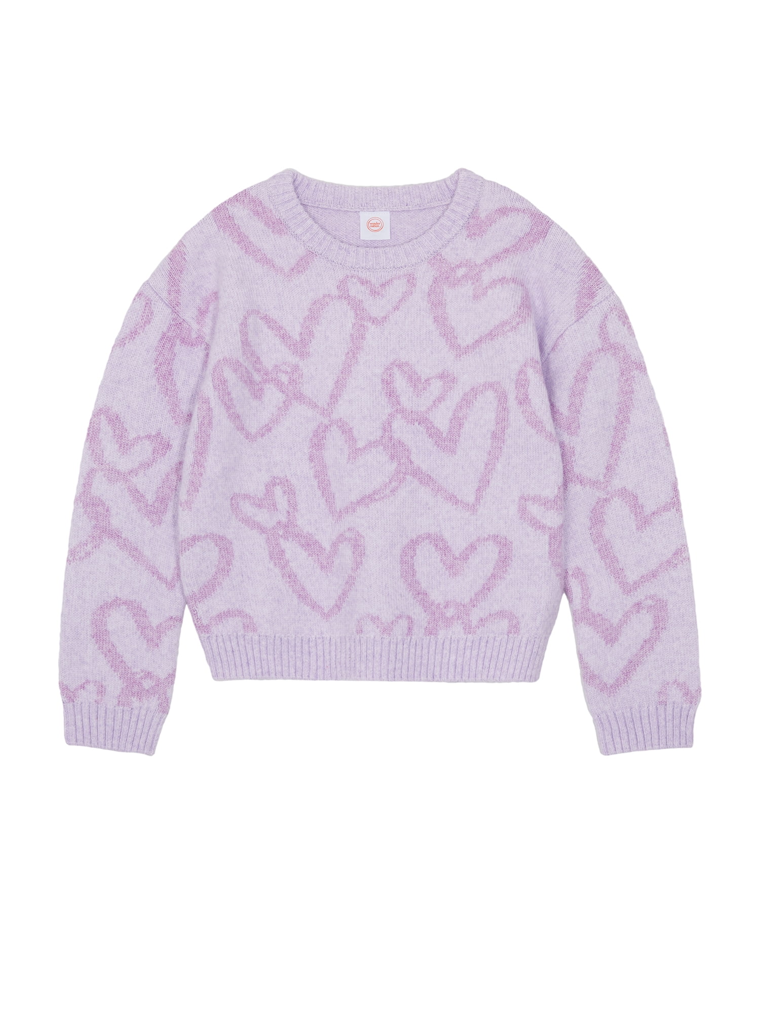 Wonder Nation Girls Novelty Feather Yarn Heart Icon Sweater, Sizes 4-18 & Plus