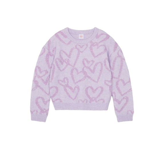 Wonder Nation Girls Novelty Feather Yarn Heart Icon Sweater, Sizes 4-18 & Plus