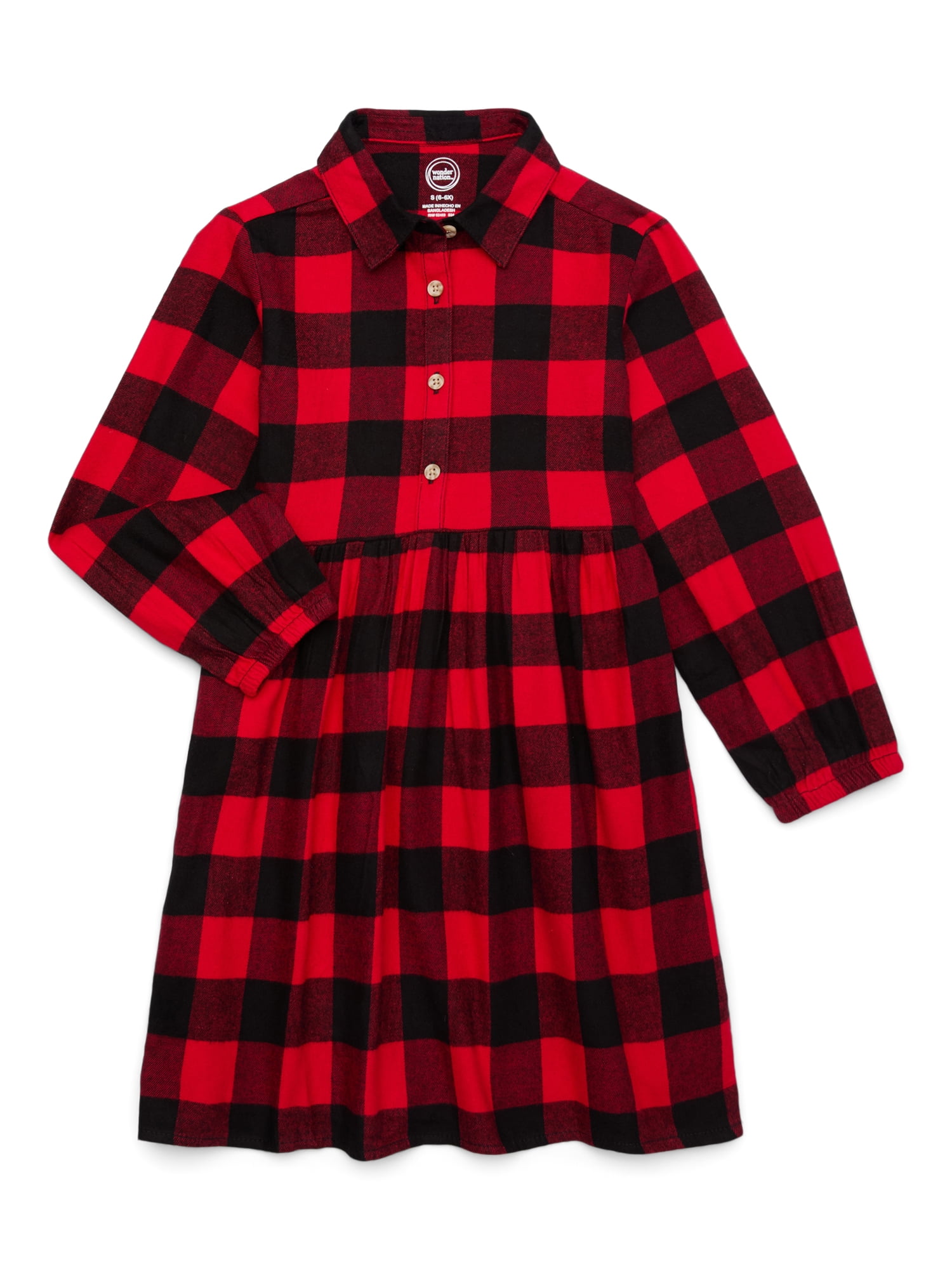 Wonder Nation Girls Flannel Shirt Dress, Sizes 4-18 & Plus