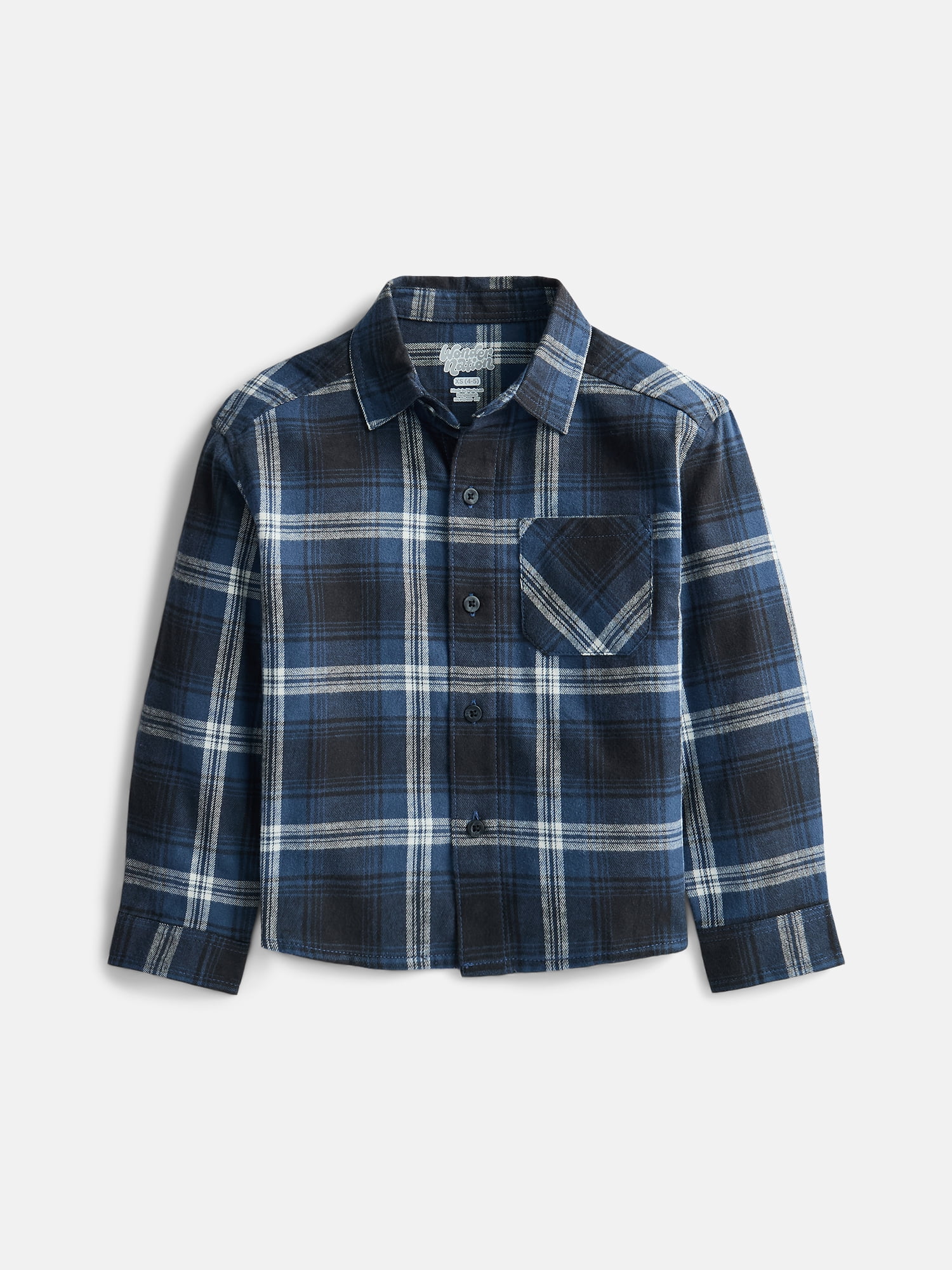 Wonder Nation Boys' Flannel Shirt with Long Sleeves, Sizes 4-18 & Husky