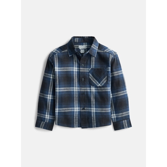 Wonder Nation Boys' Flannel Shirt with Long Sleeves, Sizes 4-18 & Husky