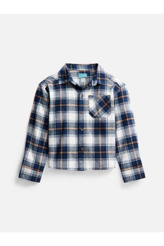 Boys' Flannel Shirt with Long Sleeves, Sizes 4-18 & Husky