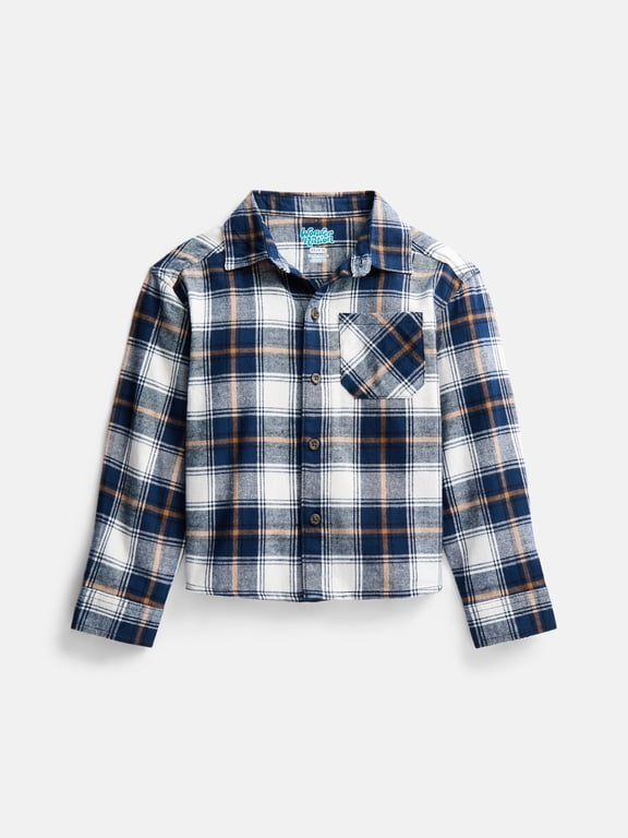 Boys' Flannel Shirt with Long Sleeves, Sizes 4-18 & Husky