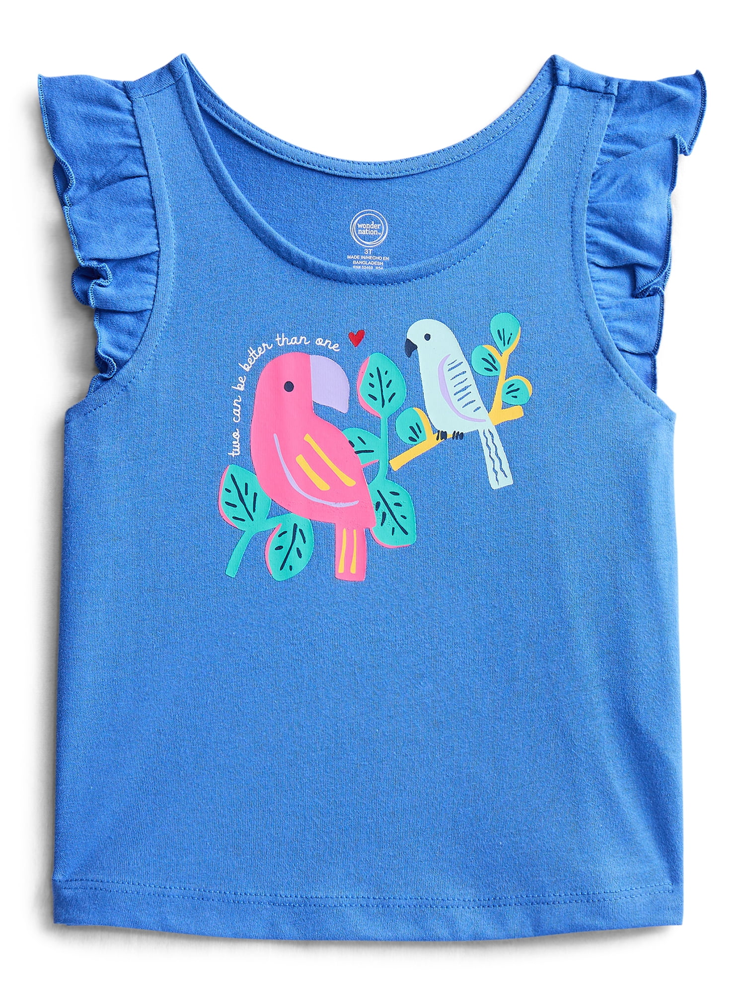 Wonder Nation Toddler Girls Graphic Tank Top with Ruffle Sleeves, Sizes 18M–5T