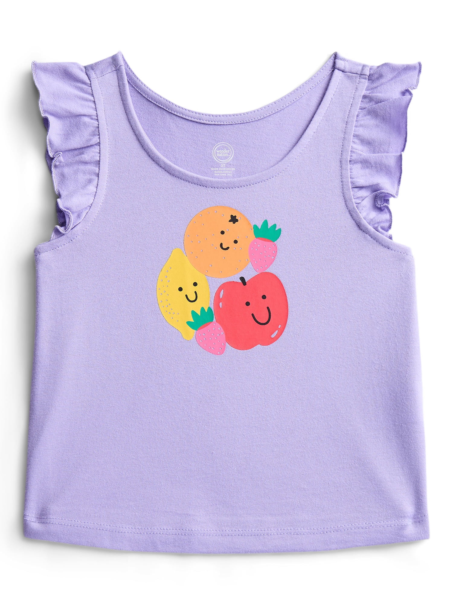 Wonder Nation Toddler Girls Graphic Tank Top with Ruffle Sleeves, Sizes 18M–5T