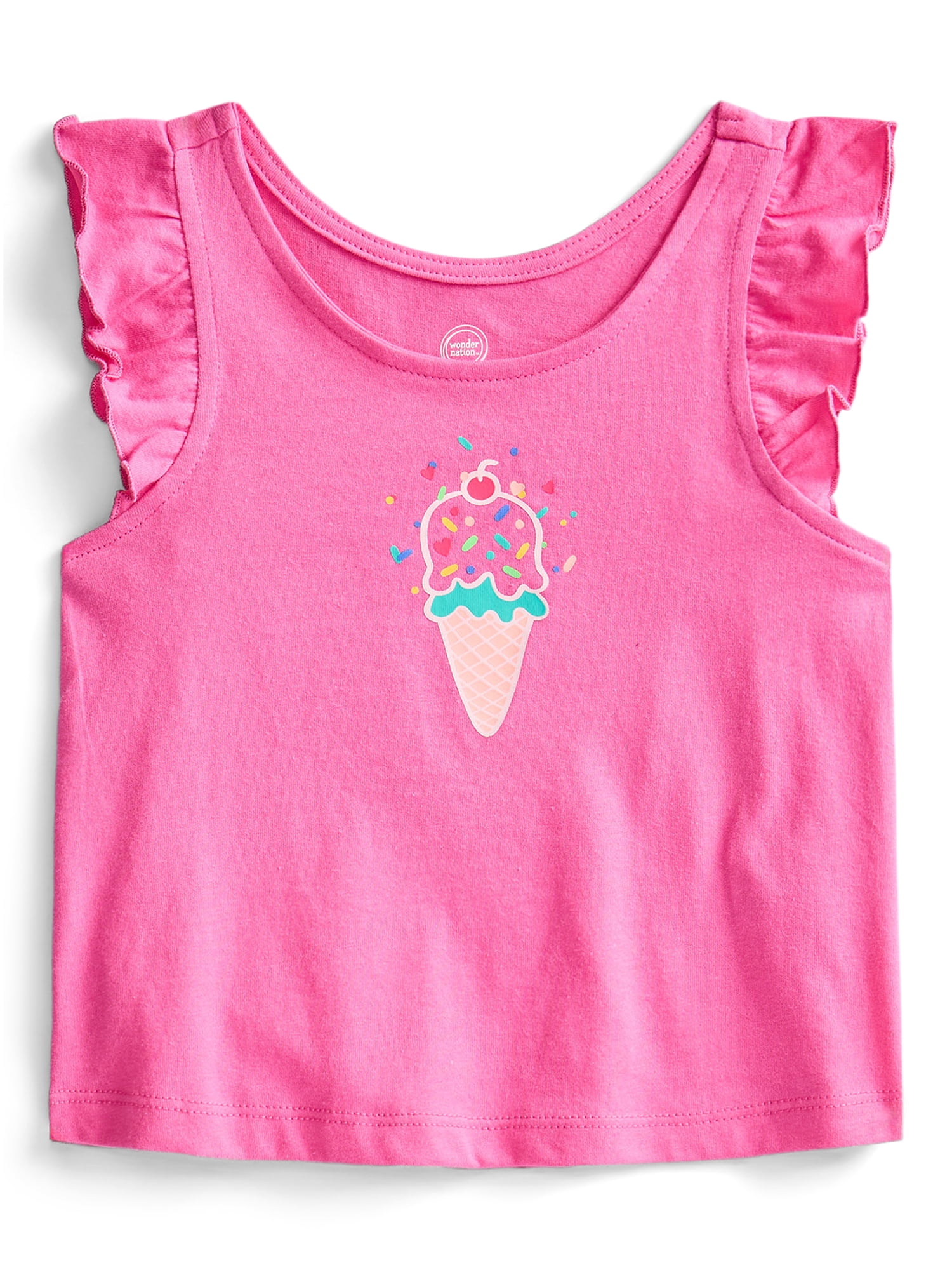Wonder Nation Toddler Girls Graphic Tank Top with Ruffle Sleeves, Sizes 18M–5T