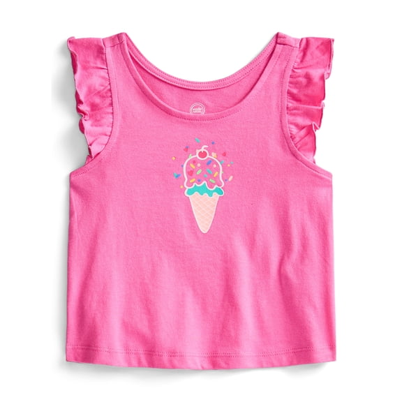 Wonder Nation Toddler Girls Graphic Tank Top with Ruffle Sleeves, Sizes 18M–5T