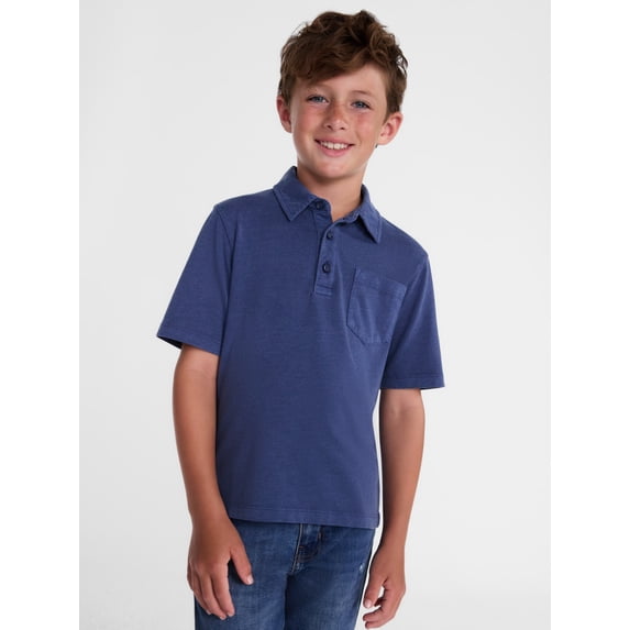 Wonder Nation Boys' Garment Dye Polo Shirt, Sizes XS-XXL & Husky