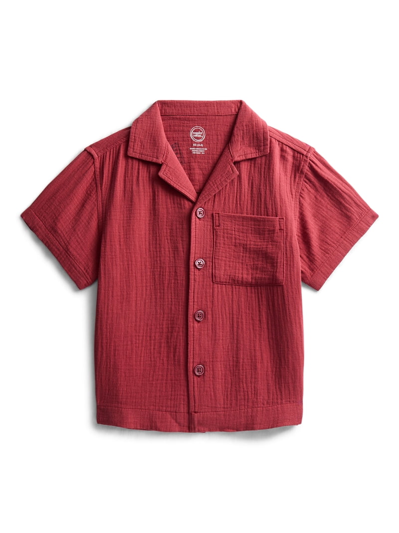 Wonder Nation Boys' Cotton Gauze Button Front Shirt with Short