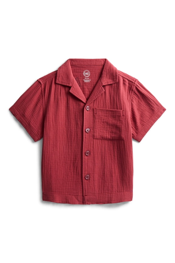 Boys' Cotton Gauze Button Front Shirt with Short Sleeves, Sizes 4-18 & Husky