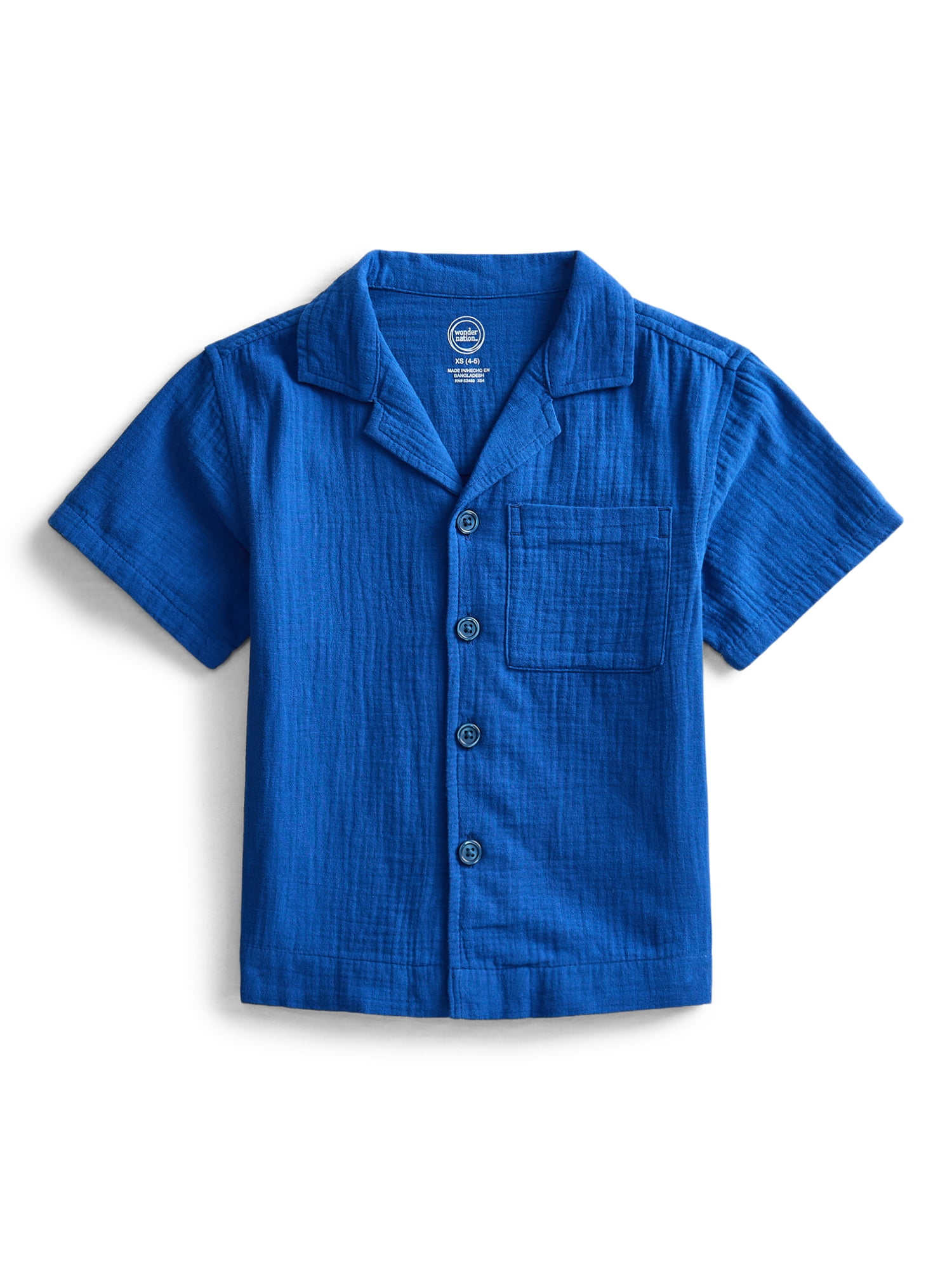 Wonder Nation Boys' Cotton Gauze Button Front Shirt with Short Sleeves, Sizes 4-18 & Husky