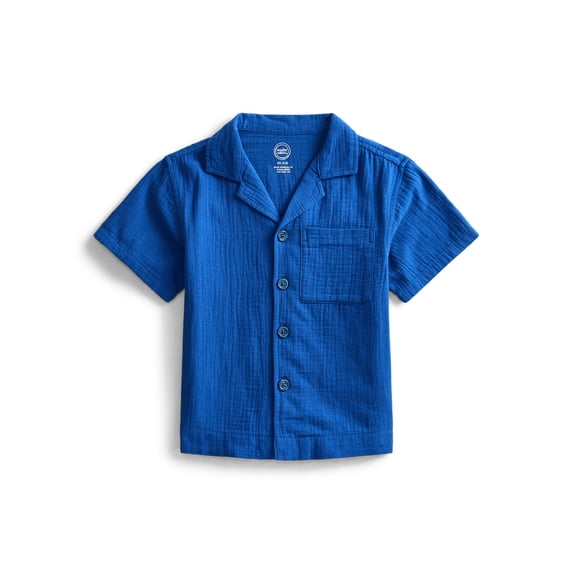 Wonder Nation Boys' Cotton Gauze Button Front Shirt with Short Sleeves, Sizes 4-18 & Husky