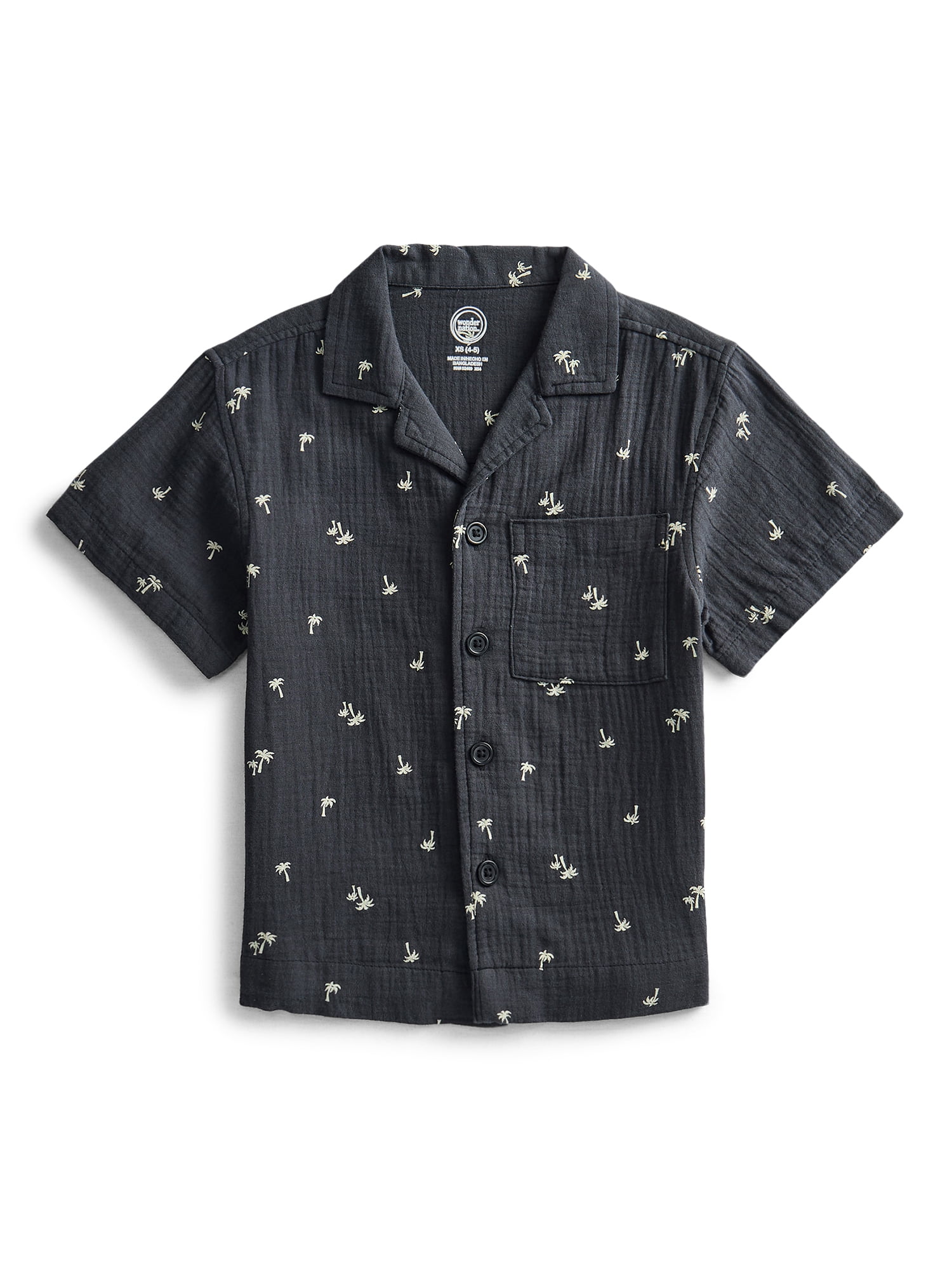 Wonder Nation Boys' Cotton Gauze Button Front Shirt with Short Sleeves, Sizes 4-18 & Husky