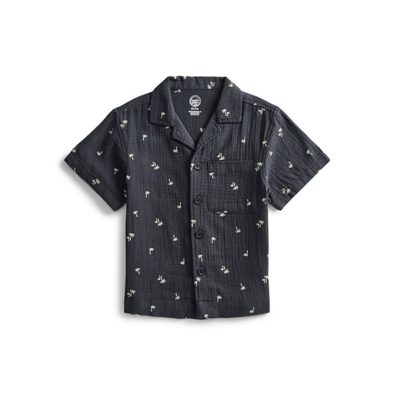 Wonder Nation Boys' Cotton Gauze Button Front Shirt with Short Sleeves, Sizes 4-18 & Husky