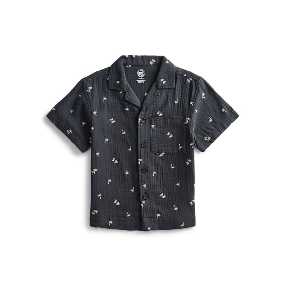 Wonder Nation Boys' Cotton Gauze Button Front Shirt with Short Sleeves, Sizes 4-18 & Husky