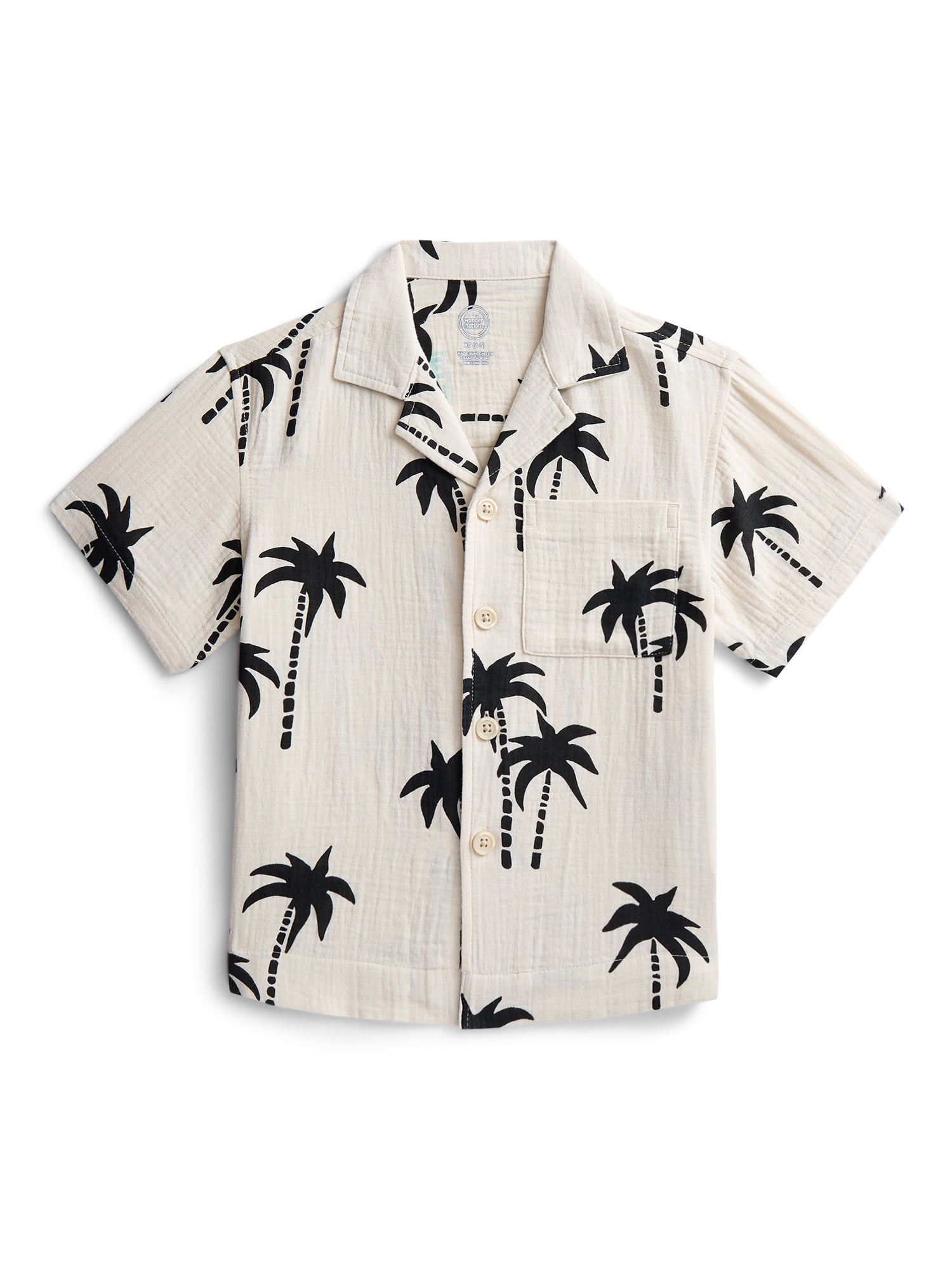 Wonder Nation Boys' Cotton Gauze Button Front Shirt with Short Sleeves, Sizes 4-18 & Husky