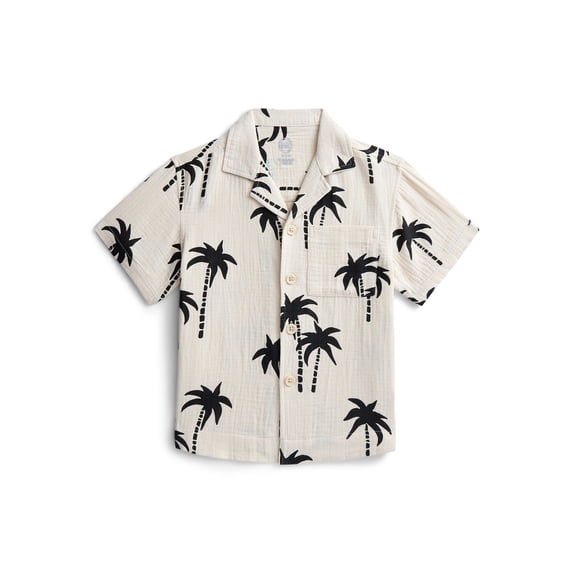 Wonder Nation Boys' Cotton Gauze Button Front Shirt with Short Sleeves, Sizes 4-18 & Husky