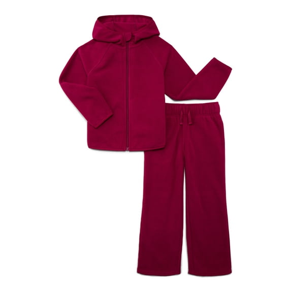 Wonder Nation Girls Fleece Hooded Jacket and Wide Leg Pants Set, 2-Piece, Sizes 4-18