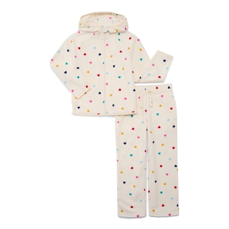 Wonder Nation Girls Fleece Hooded Jacket and Wide Leg Pants Set, 2-Piece, Sizes 4-18