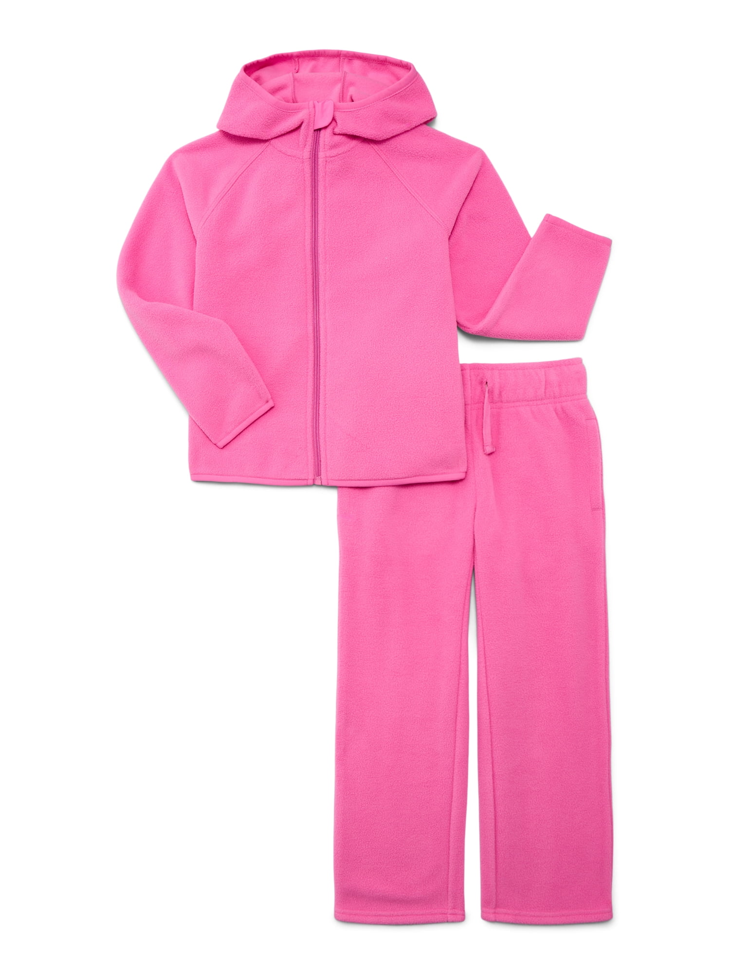 Wonder Nation Girls Fleece Hooded Jacket and Wide Leg Pants Set, 2-Piece, Sizes 4-18