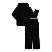 Wonder Nation Girls Fleece Hooded Jacket and Wide Leg Pants Set, 2-Piece, Sizes 4-18