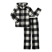 WONDER NATION Girls Fleece Hooded Jacket and Wide Leg Pants Set, 2-Piece, Sizes 4-18