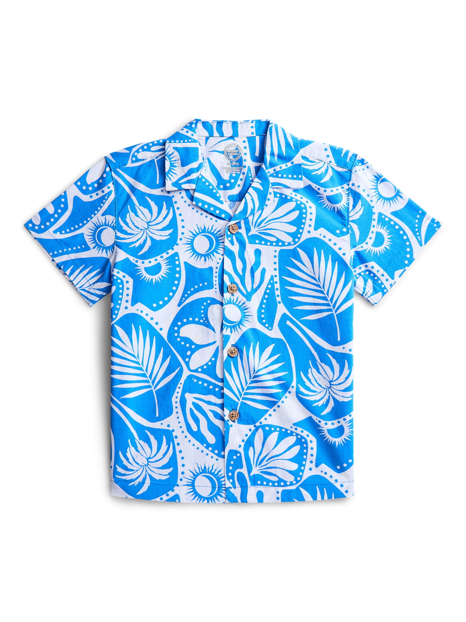 Wonder Nation Boys' Cotton Camp Shirt with Short Sleeves, Sizes 4