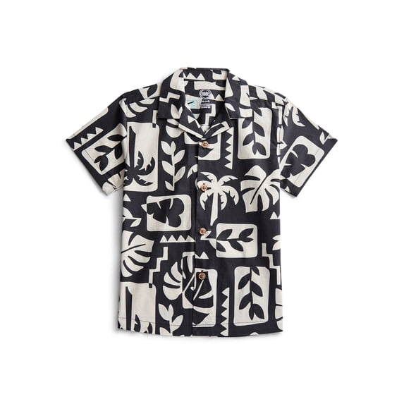 Wonder Nation Boys' Cotton Camp Shirt with Short Sleeves, Sizes 4-18 & Husky