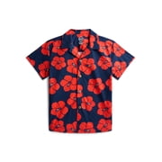 Wonder Nation Boys' Cotton Camp Shirt with Short Sleeves, Sizes 4-18 & Husky