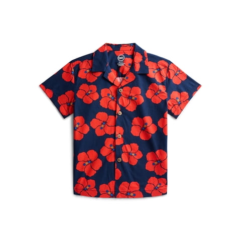 Boys' Cotton Camp Shirt with Short Sleeves, Sizes 4-18 & Husky