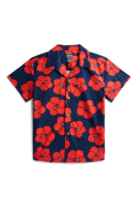 Boys' Cotton Camp Shirt with Short Sleeves, Sizes 4-18 & Husky
