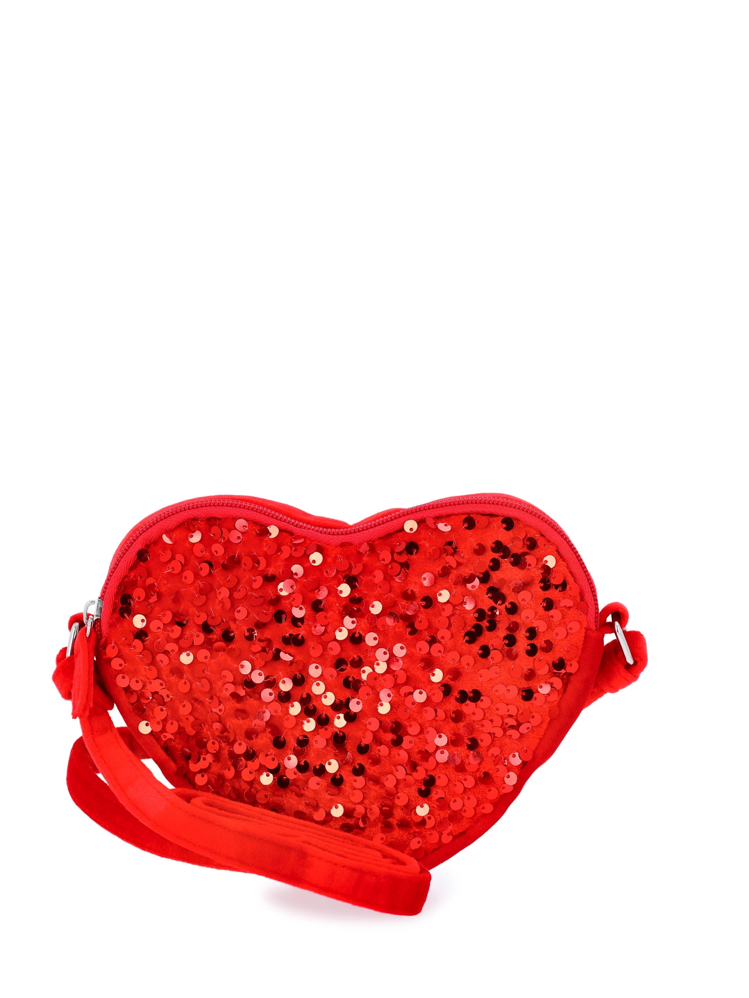Wonder Nation Girls Sequin Heart Shaped Crossbody, Red