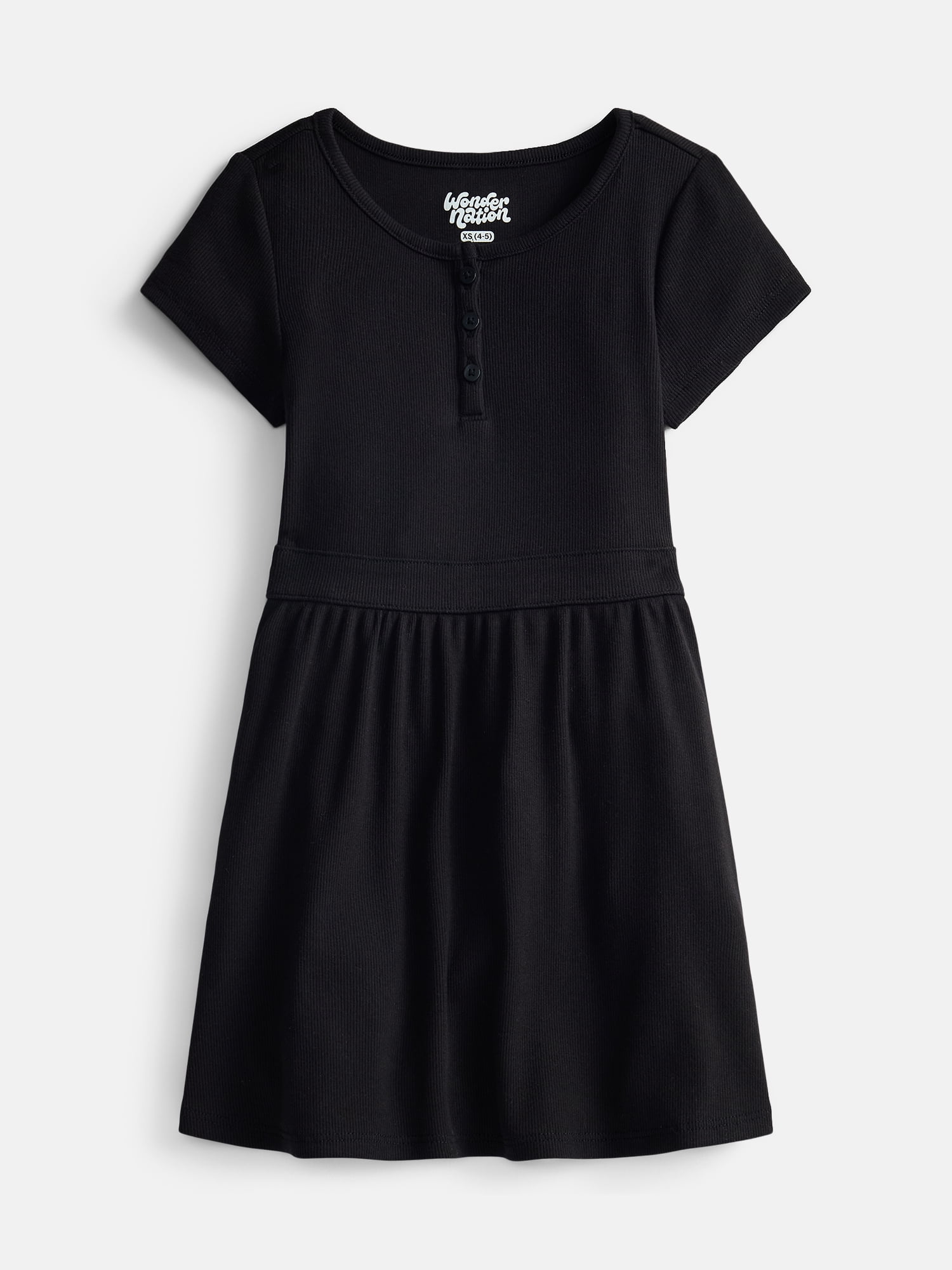 Wonder Nation Girls' Ribbed Henley Dress with Short Sleeves, Sizes 4-18 & Plus